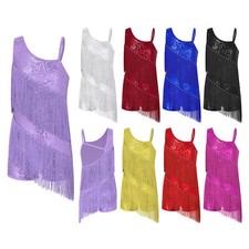 UK Girl Sequins Tassel Rumba Latin Tango Dance Leotards Performance ,Costume