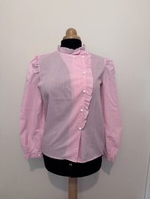 90s Vintage Gingham Ruffle Blouse Size UK 10