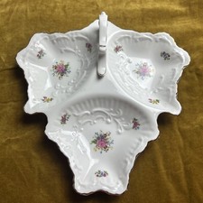 Bone China 3 Part Relish Dish Rosina China of England Serving Dish with Handle