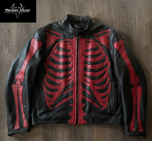 Men leather jacket skeleton - leather,