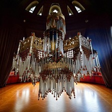 1930s Liberty White and Amber Murano Glass Chandelier