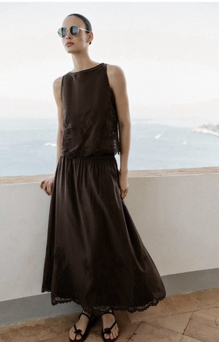 Zara embroidered brown ord - embroidered,