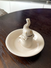 White & Gold Elephant Ring Holder Jewellery Tray Trinket Dish