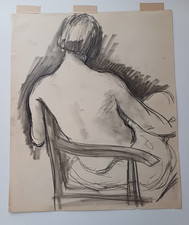 1940s charcoal drawing of female nude life on chair