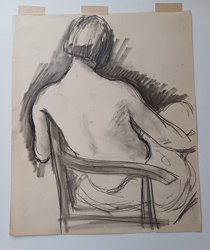 1940s charcoal drawing - , of