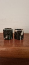 Pair Of Marble Tea light Candle Holders Black White Contemporary MCM Pillar 