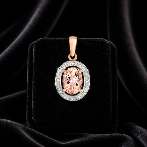 Oval morganite diamond - morganite, pendant