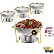 Chafing Dish Buffet Set of 4, 5QT Round Stainless Steel Chafer for Catering, ...