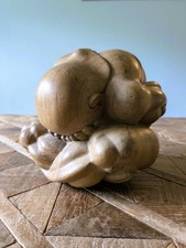 Vintage Wooden 5" Hand Carved Wood Weeping Buddha Yogi Statue Figure Peace