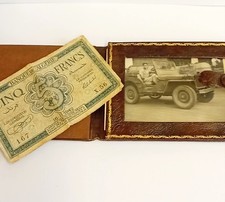 WW2 1942 5 Francs Banknote 16.11.1942 Allied Soldier Jeep Photo & Pocket Wallet
