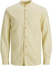 JACK & JONES Shirt Men's Mandarin Collar Slim Fit Button Up Mellow Yellow Size M