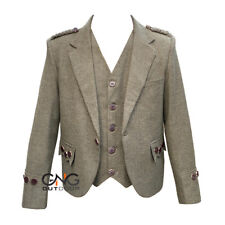 Scottish Green Tweed wool Argyle jacket Men's kilt jacket