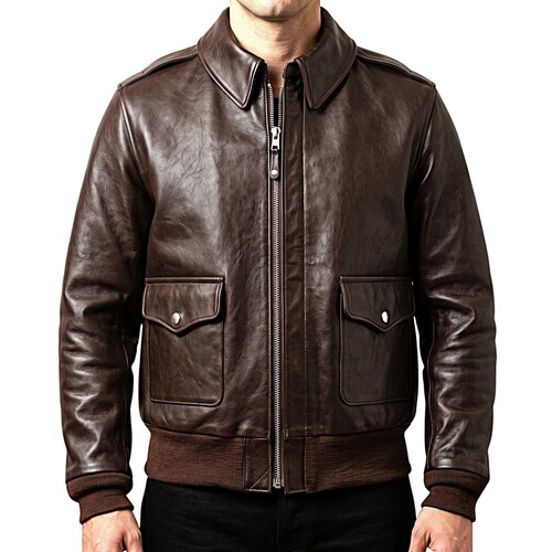 Men genuine leather bomber - leather,