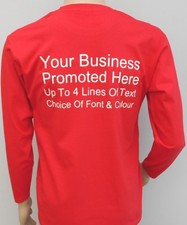 New Custom Printed Text Personalised LONG SLEEVE T-Shirt Work Wear Uniform Tee