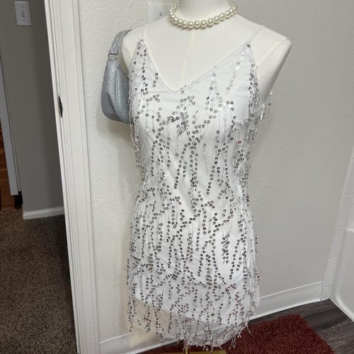 White silver sequins tassels - sequins,