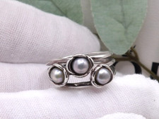 ❤️Pandora Three Wishes Grey Freshwater Pearl ALE S925 Silver Ring Size 56 ❤️
