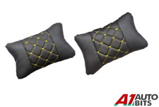 Car Seat Head Neck Rest Support Yellow Pillow 2X Cushion Pad PU Leather