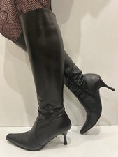 Jones Bootmaker Y2K Black Leather Pointed Toe Knee High Boots UK6 Narrow Calf