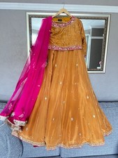 Mehndi lengha, Mustard yellow, Custom Made, Pakistani Outfit, XS/SMALL