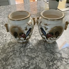 Pair of Victorian Vases cream and Gold With oriental Bird Design Painted 
