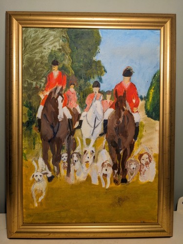 Fox hunting acrylic - hunting, framed