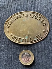 Vintage Brass Stainsby & Lyon Knottingley Sign Nameplate Not Iron Or Enamel