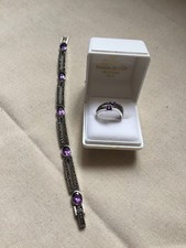 silver marcasite amethyst Bracelet And Ring Set. Uk  Size R 1/2 Approx. Ring Siz