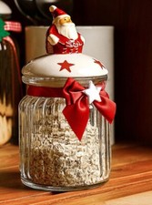 Christmas Novelty Glass Jars Santa Penguin Sweets Biscuits Cookies Storage Tin