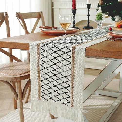 Boho table runner - beige, cream