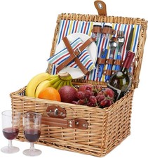 Picnic Basket 2 Person Wicker Hamper Traditional Premium Willow Complete Set UK