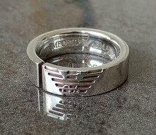 Emporio Armani Ring Solid 925 Sterling Silver Ring, Eagle logo, UK Size P 1/2