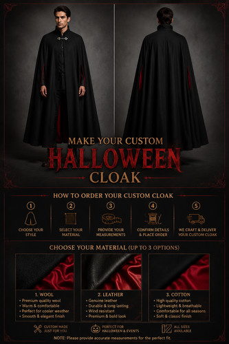 Men black wool - cloak, cape