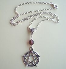 Pentagram and Purple Crystal 18" Chain Necklace in Gift Bag - Wicca Pagan Witch