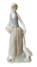 Large Lladro Figure Girl Feeding Goose