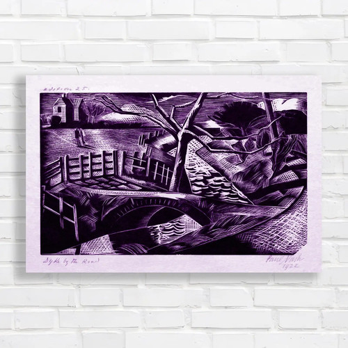 Dramatic landscape woodcut - landscape,