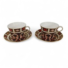 Royal Crown Derby Old Imari 1128 English Bone China Teacups and Saucers Set of 2