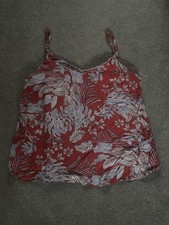 Orange And White Floral Cami Top George Size 12 V-neck Spaghetti Straps