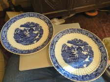 Two Antique Willow Pattern Plates