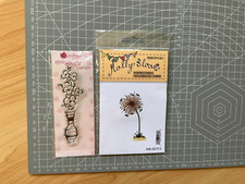 2x mixed clear rubber stamps flowers in vase Woodware  & Seed head Molly blooms