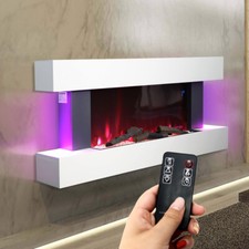 Wall Mounted Electric Fire Fireplace White/Black Surround 1/7 LED Flame Heater