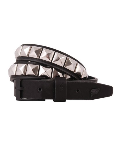 Single stud leather belt black - leather,