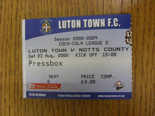 2008 ticket luton - ticket:, town