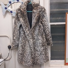 Ladies Faux Fur Snow Leopard Coat Size 10