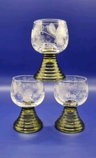 Etched Sherry Glasses Set Of 3 Vintage Wine Glasses Green Stems