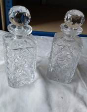 Pair of Heavy Lead Crystal Cut Glass Whisky Decanters 24cm High Preloved