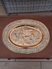 Vintage Brass Oval Embossed Hanging Wall Plate Decorative Plate