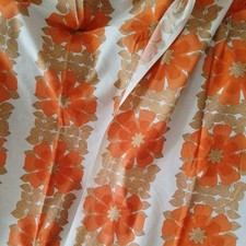 Vintage 1960s 70s?  Curtains, Mid-Century Modern Orange Retro Floral Pattern
