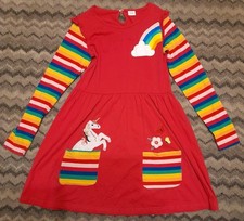 Girls Fuschia Pink Unicorn Rainbow Dress 9-10 Years Embroidered Appliqué Cotton