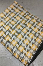 Vintage 1950s Midcentury Geometric Barkcloth  Fabric Quilt Yellow, Cream & Grey