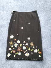 VINTAGE PRESS & BASTYAN  Black Floral Embroidered Mesh Pencil Skirt Size UK 12